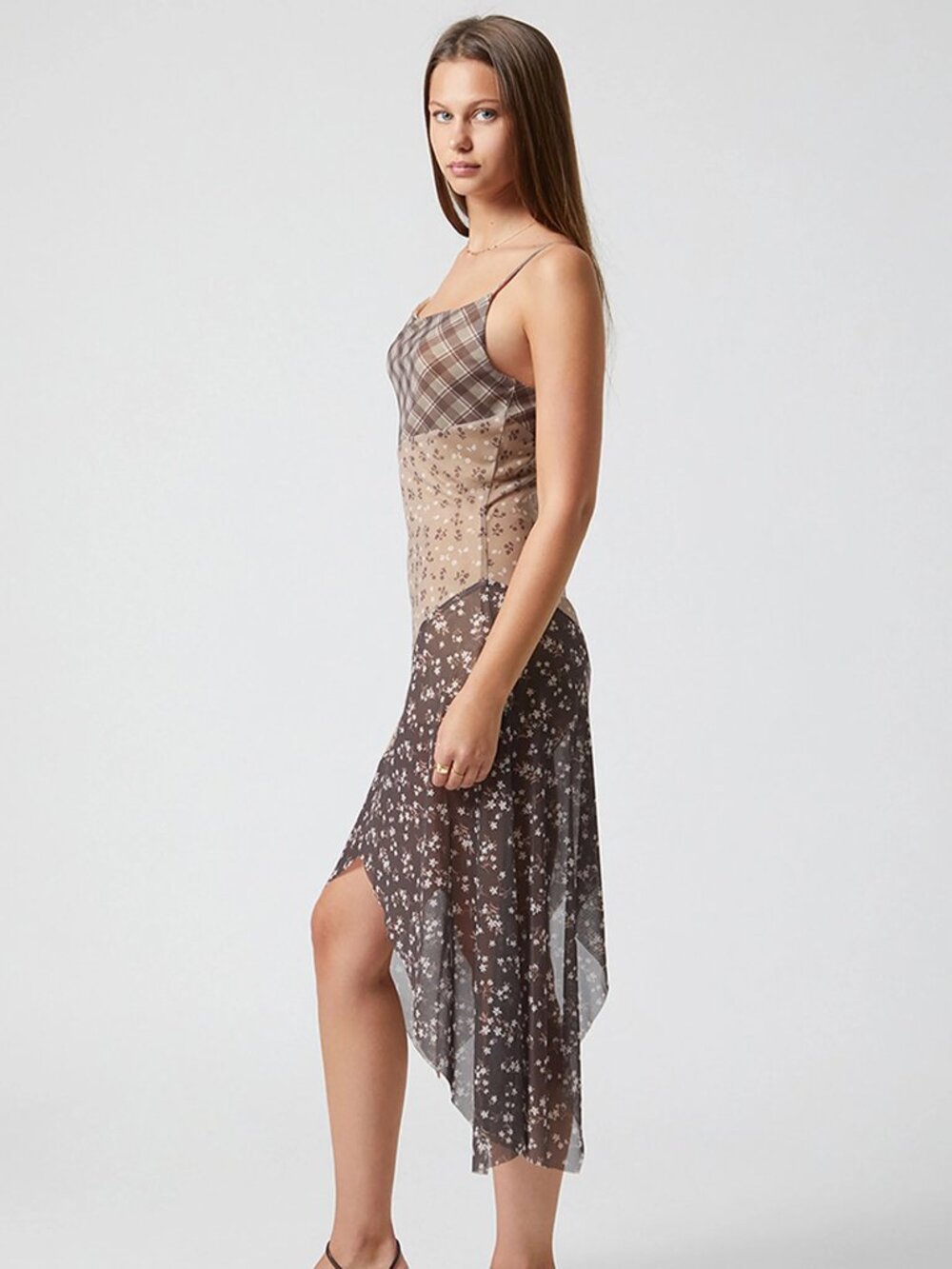 NWT S Beverly and Beck Kennedy Mixed Print Asymmetrical Midi Dress